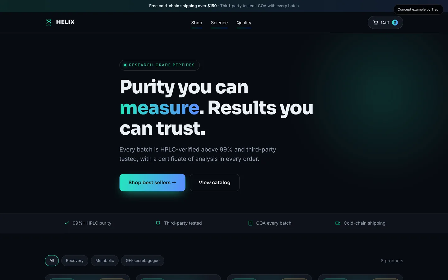 A generic AI-generated version of the store: dark, flat and templated.