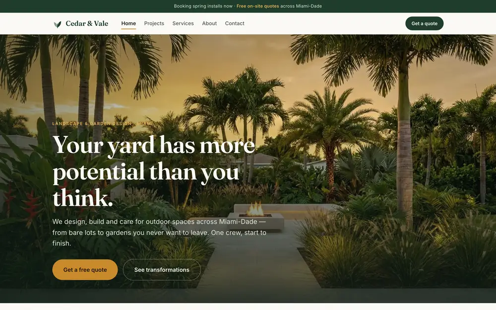Cedar & Vale landscaping site preview